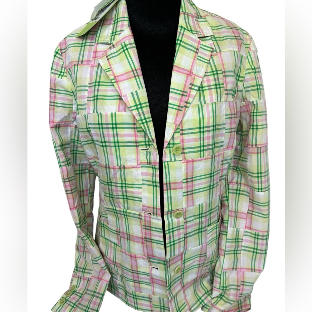 Lilly Pulitzer Alison Jacket Sz 6 Button Blazer Lined Plaid Patchwork Button New